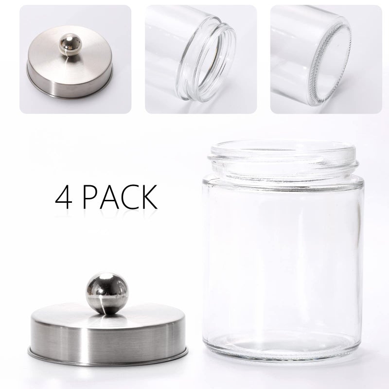 Tbestmax Glass Qtip Holder Dispenser, 10-Ounce Bathroom Containers Apothecary Jars with Metal Lids for Cotton Ball Swab Pad (4 Pack) - Image 2